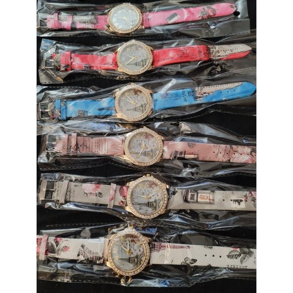 Amazon.com: CdyBox Wholesale PU Leather Strap Watch 6 Pack  NEW  6 Pack Unisex Bling Rhinestone Accented Eiffel Tower Ladies Women